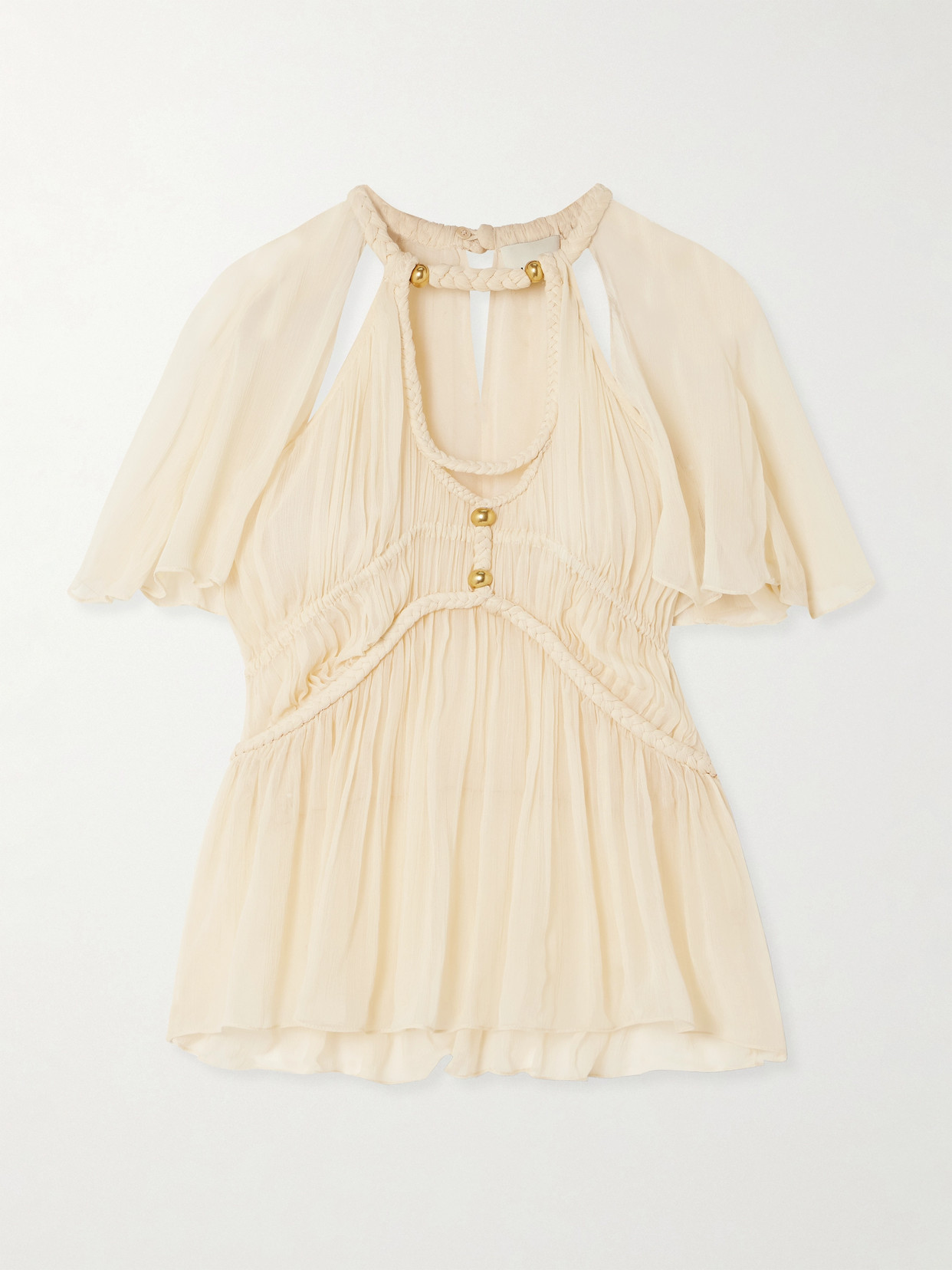 Isabel Marant - Rosaline Embellished Braided Silk-crepon Blouse - Beige