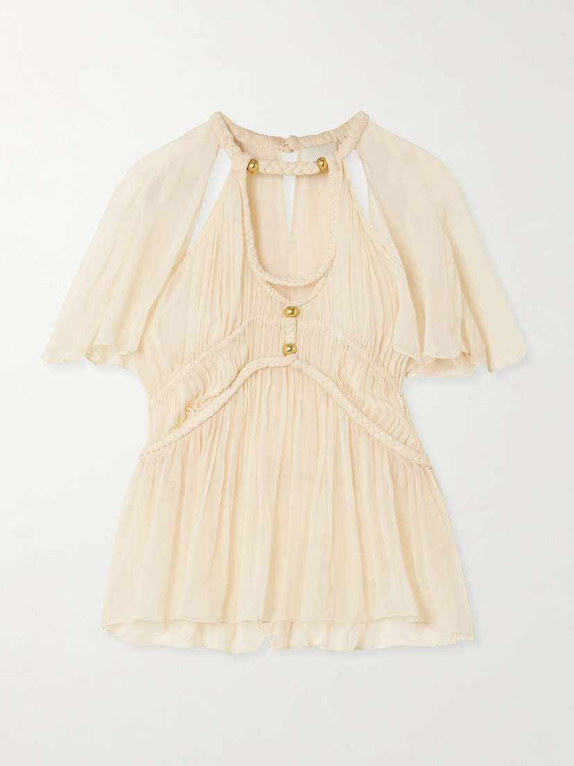 Isabel Marant Rosaline Embellished Braided Silk-crepon Blouse