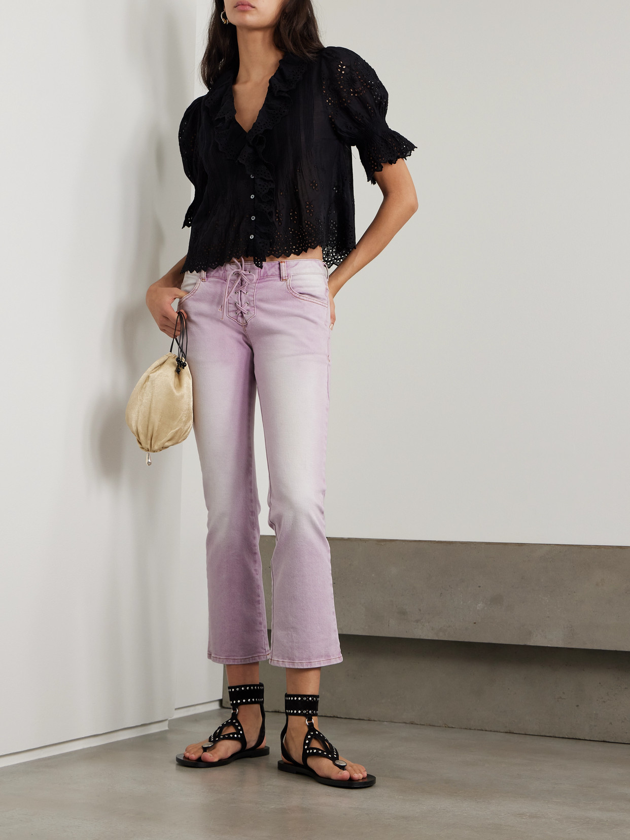 Isabel Marant Valen Lace-up Flared Jeans In Pink