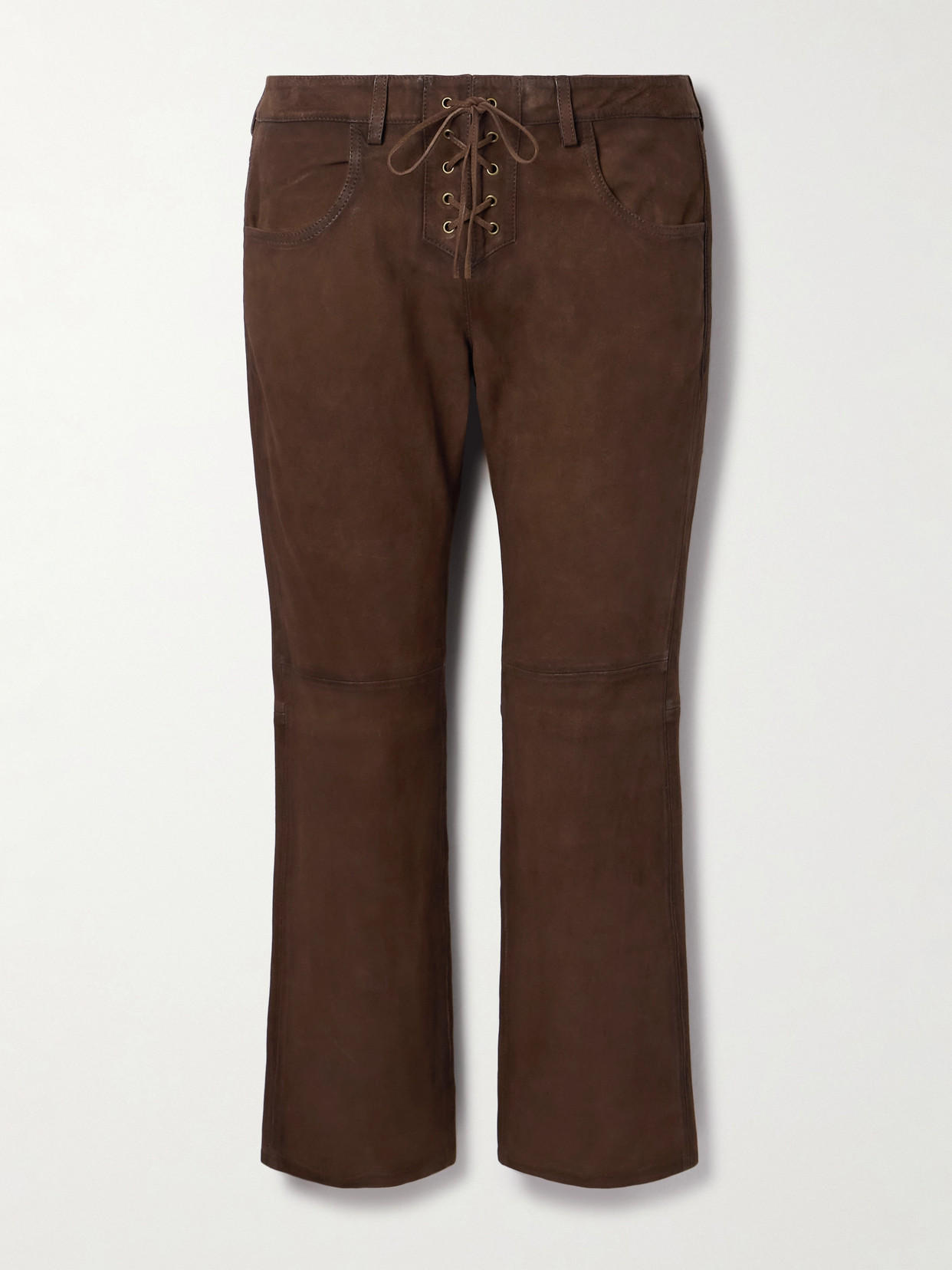 Isabel Marant Vanel Lace-up Suede Straight-leg Pants In Brown