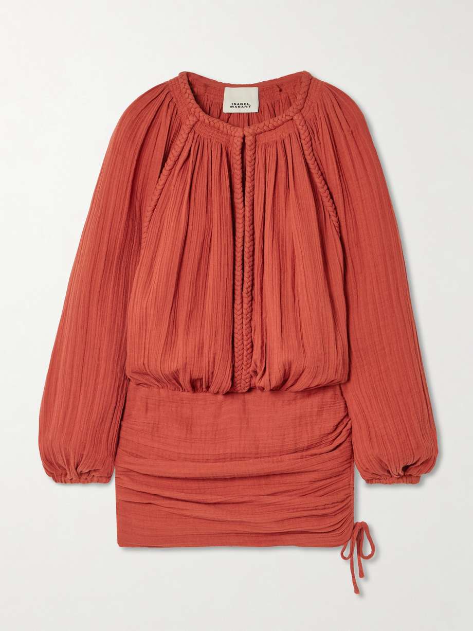 jaoni braided gathered cotton mini dress