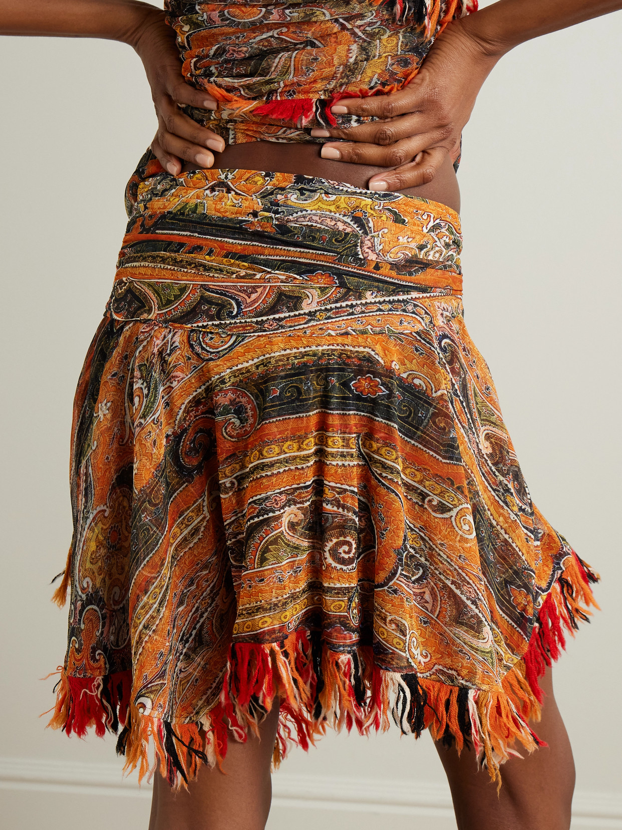 Isabel Marant Shirred Paisley-print Georgette Shorts In Orange