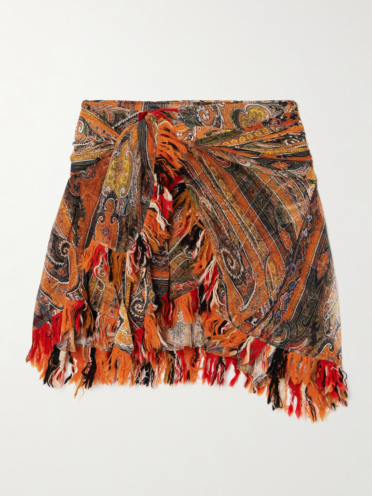 Isabel Marant Shirred Paisley-print Georgette Shorts In Orange