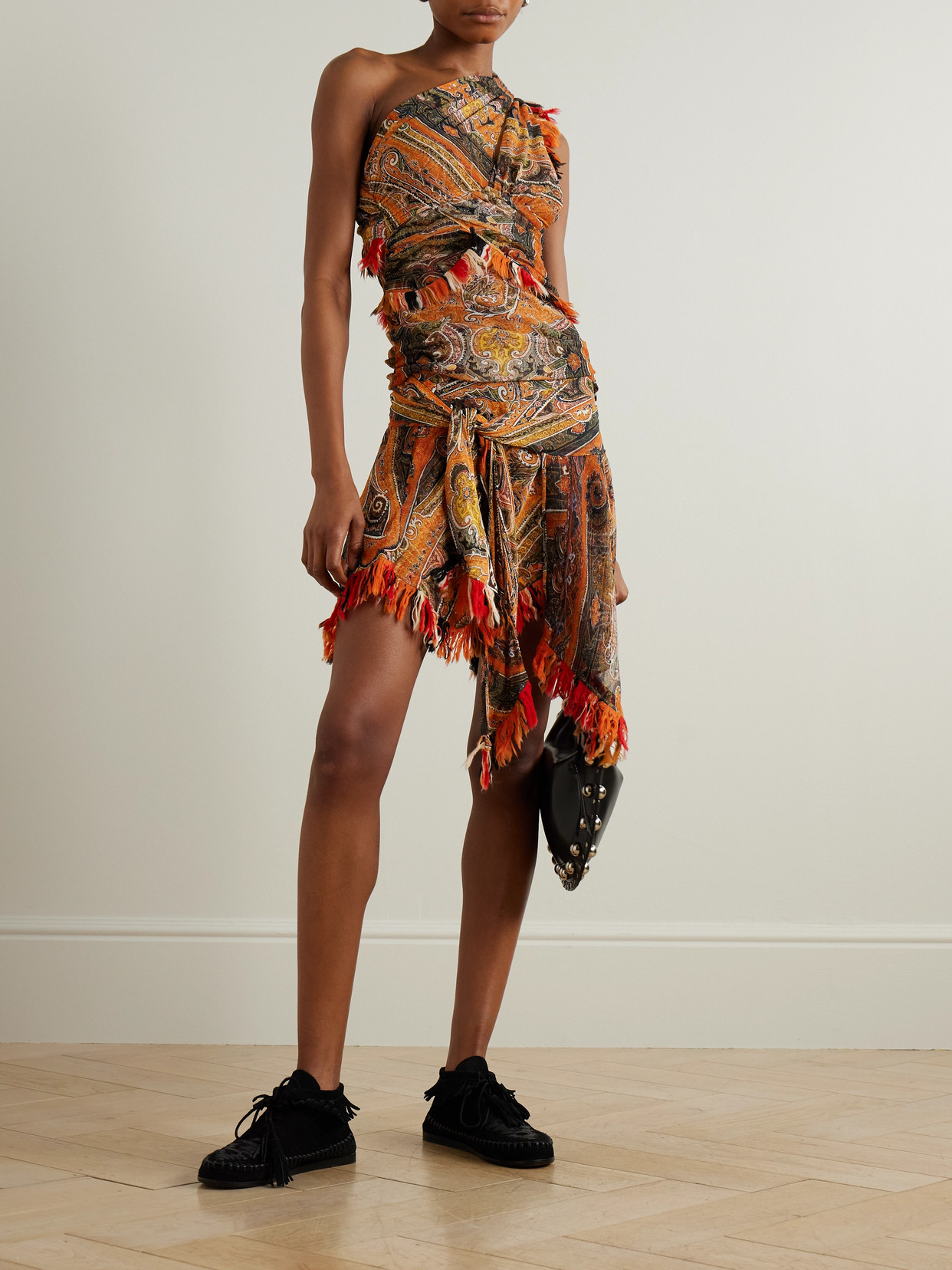 Isabel Marant Shirred Paisley-print Georgette Shorts In Orange