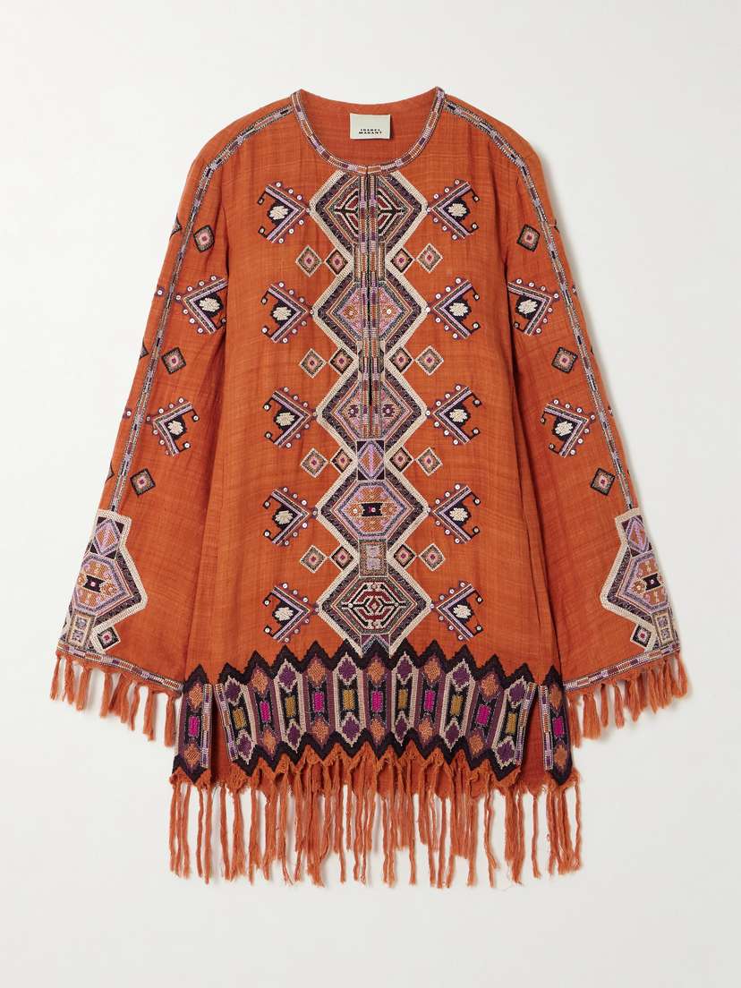Isabel Marant Zayana Embellished Fringed Embroidered Silk-gauze Tunic