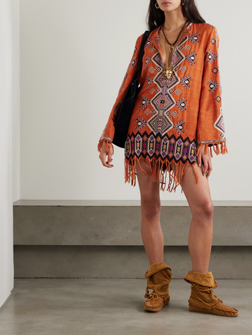 Isabel Marant Zayana embellished fringed embroidered silk-gauze tunic