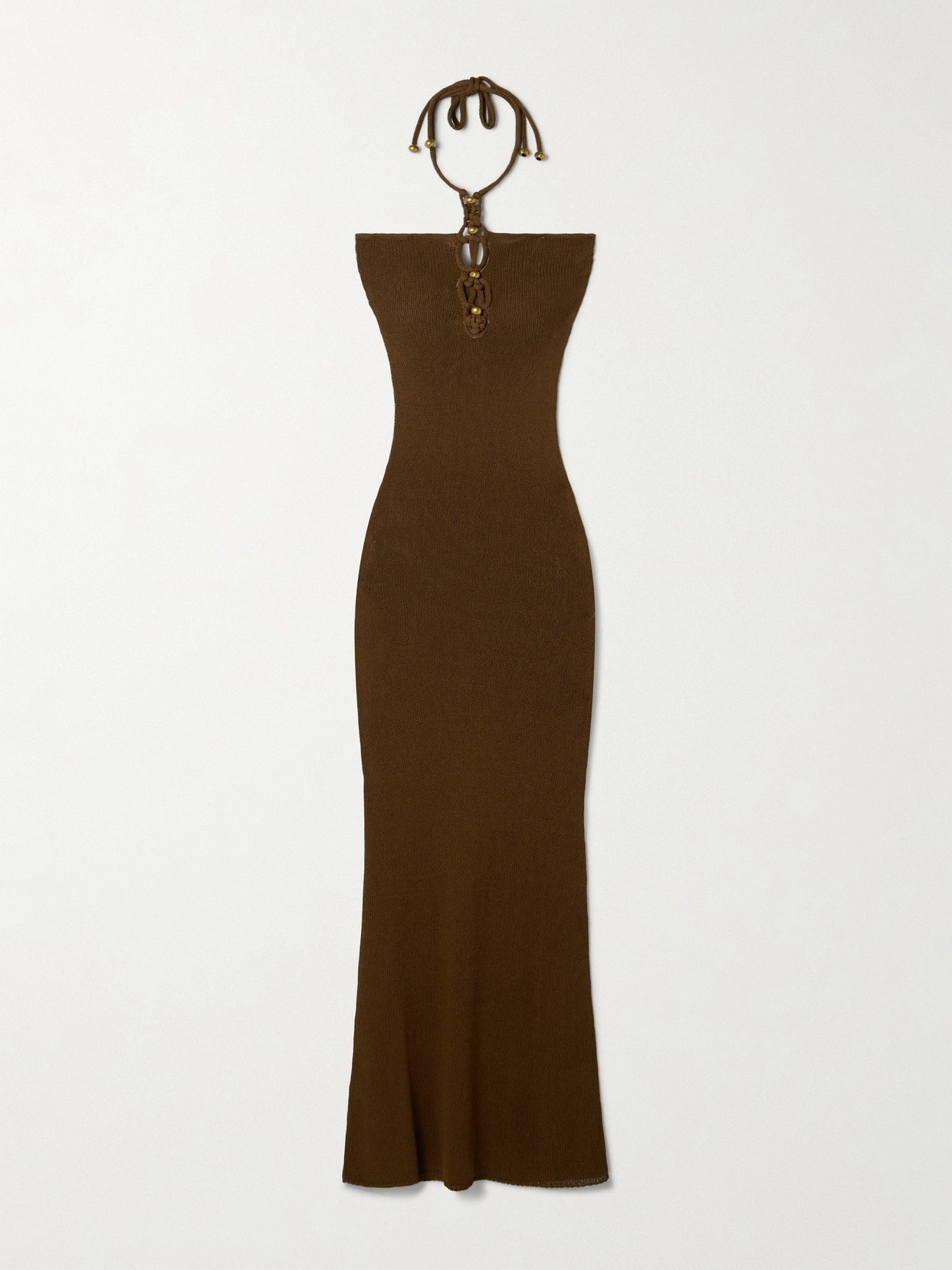 Shop Isabel Marant Eileen Embellished Knitted Halterneck Maxi Dress In Brown