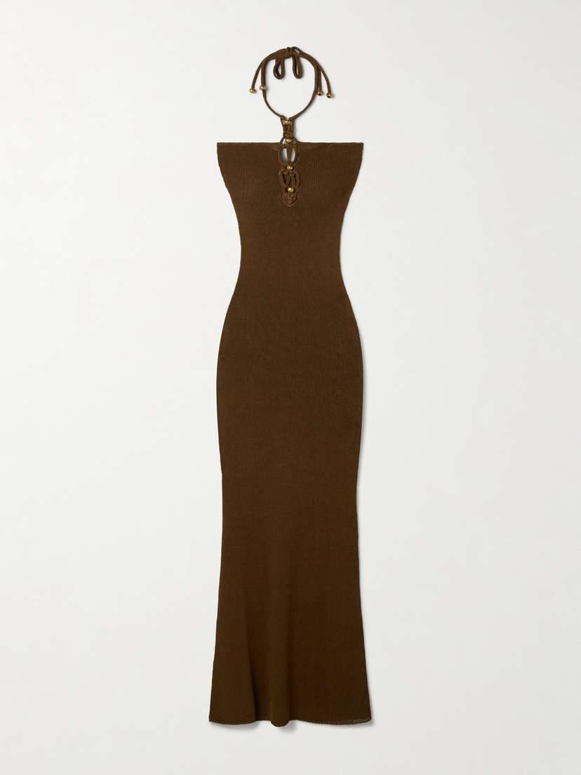 Isabel Marant Eileen Embellished Knitted Halterneck Maxi Dress