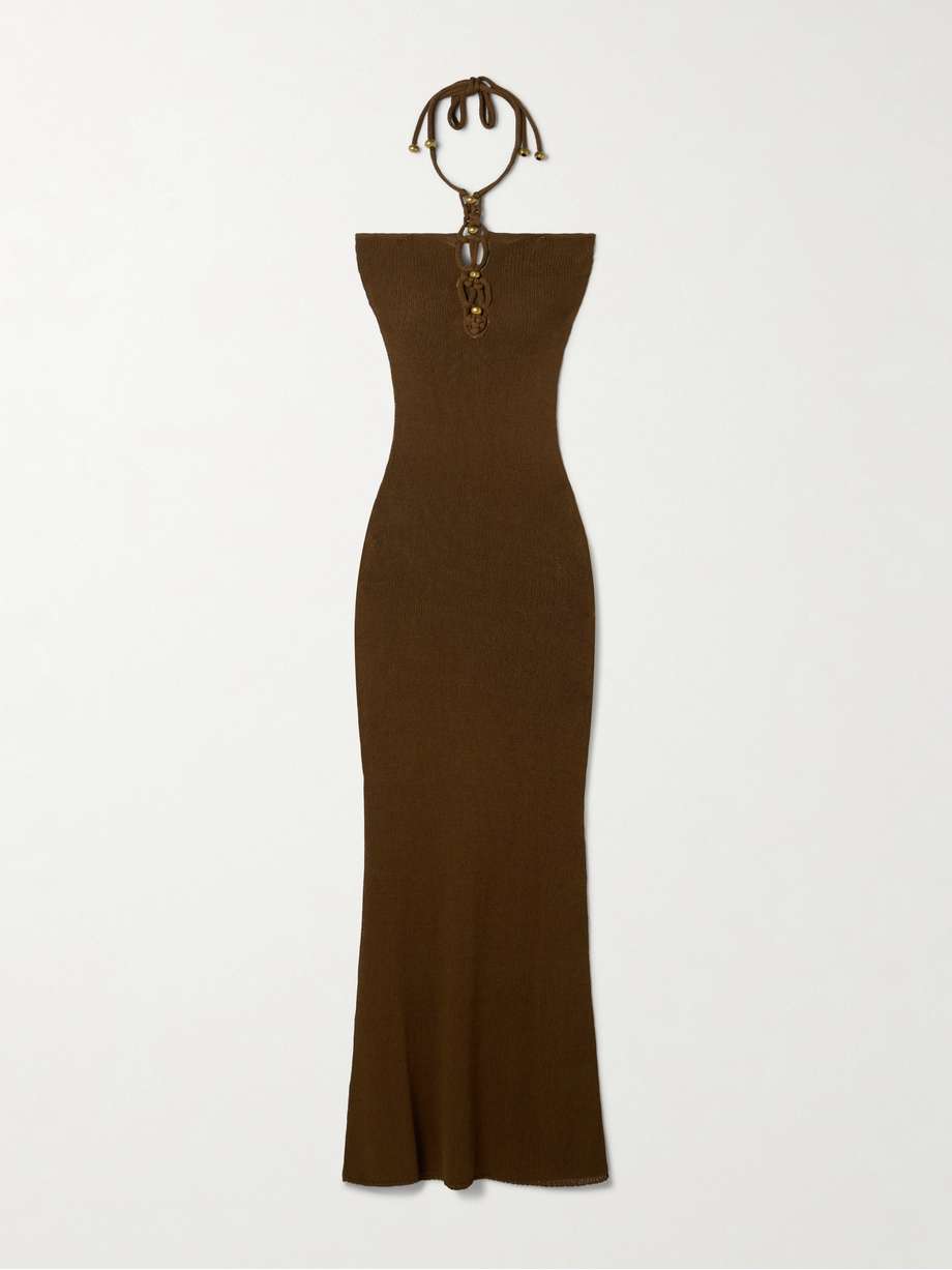 eileen embellished knitted halterneck maxi dress