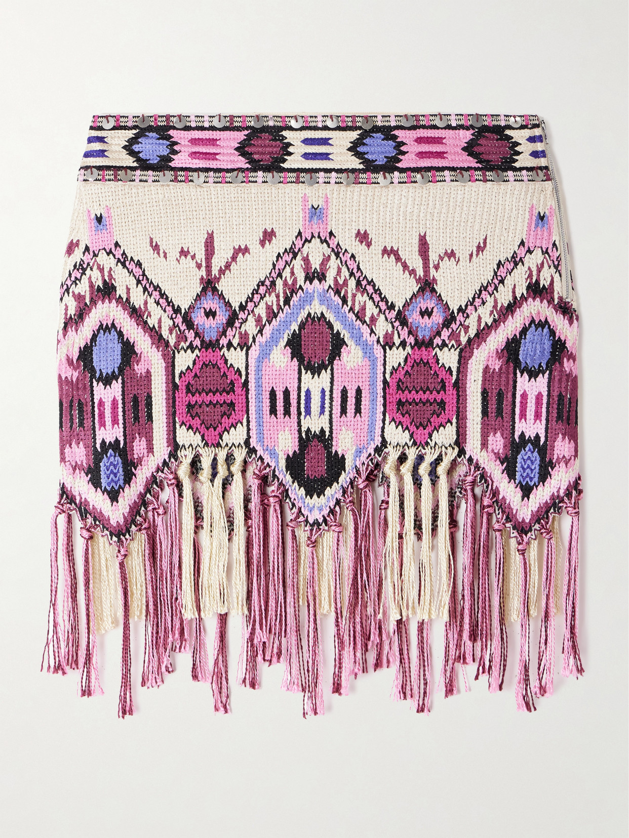 Isabel Marant Yolana Fringed Sequin-embellished Jacquard-knit Cotton Mini Skirt In Multi