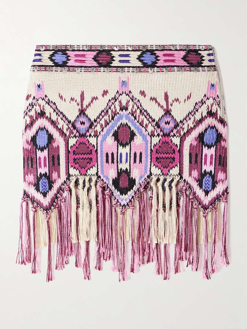 Isabel Marant Yolana Fringed Sequin-embellished Jacquard-knit Cotton Mini Skirt