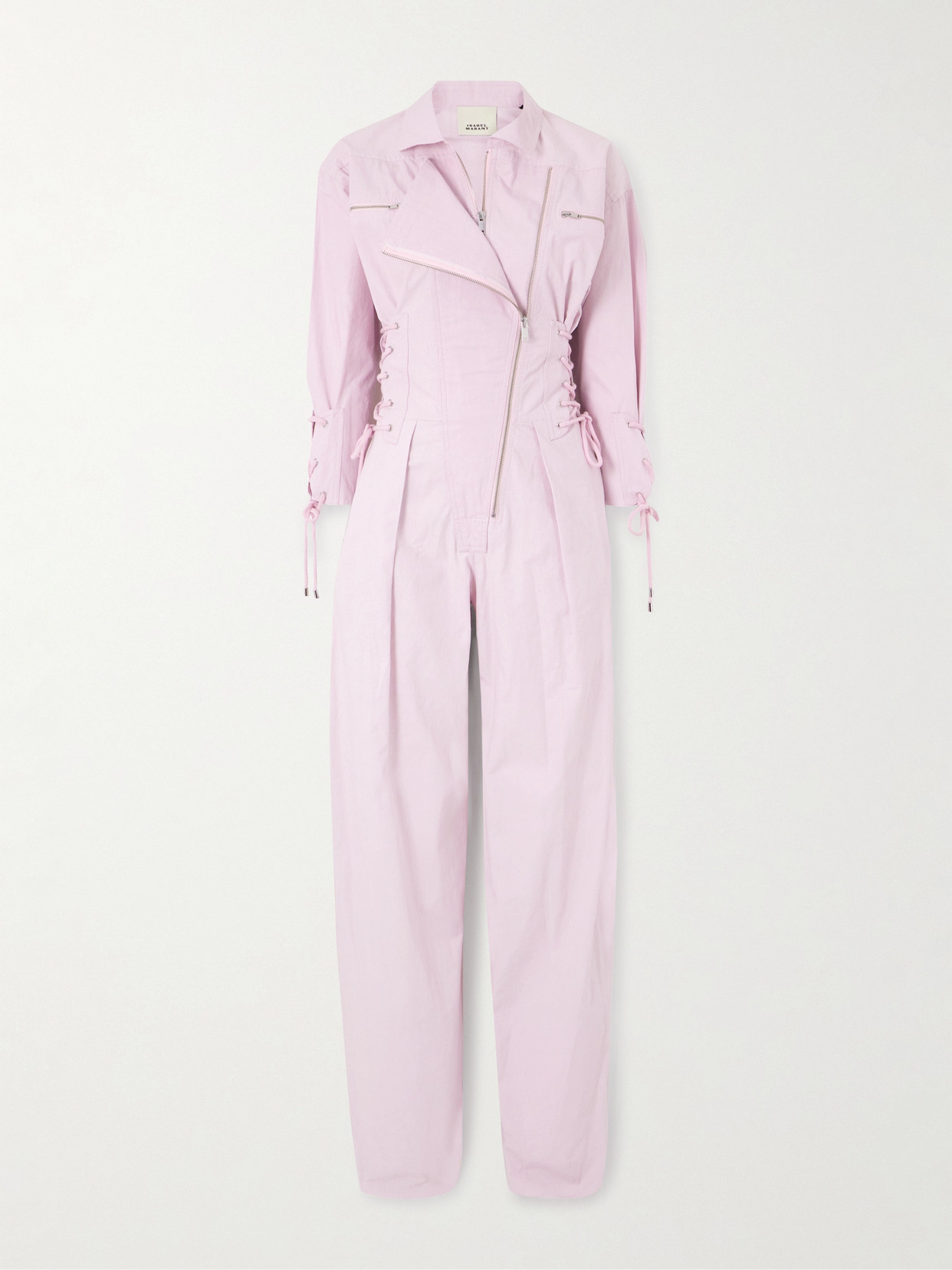 Isabel Marant Irianna Lace-up Pleated Cotton-canvas Jumpsuit In Pink