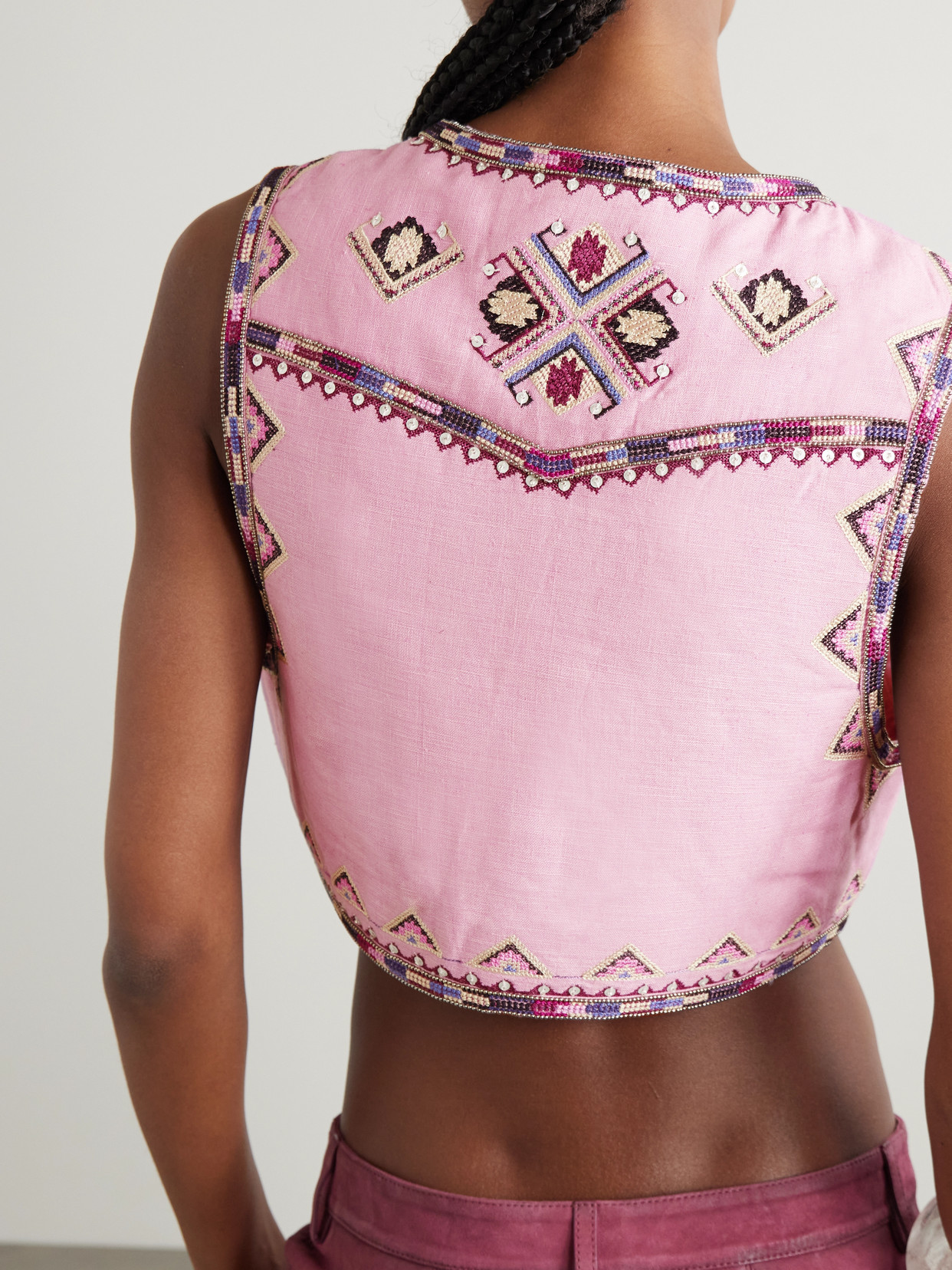 ISABEL MARANT ZAORI CROPPED EMBELLISHED EMBROIDERED SILK-GAUZE VEST