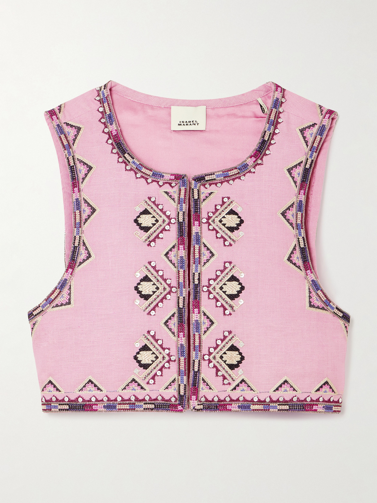 Isabel Marant Zaori Cropped Embellished Embroidered Silk-gauze Vest In Pink