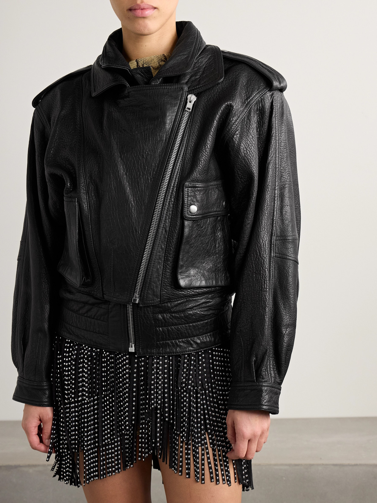 ISABEL MARANT ANELI LAYERED TEXTURED-LEATHER JACKET