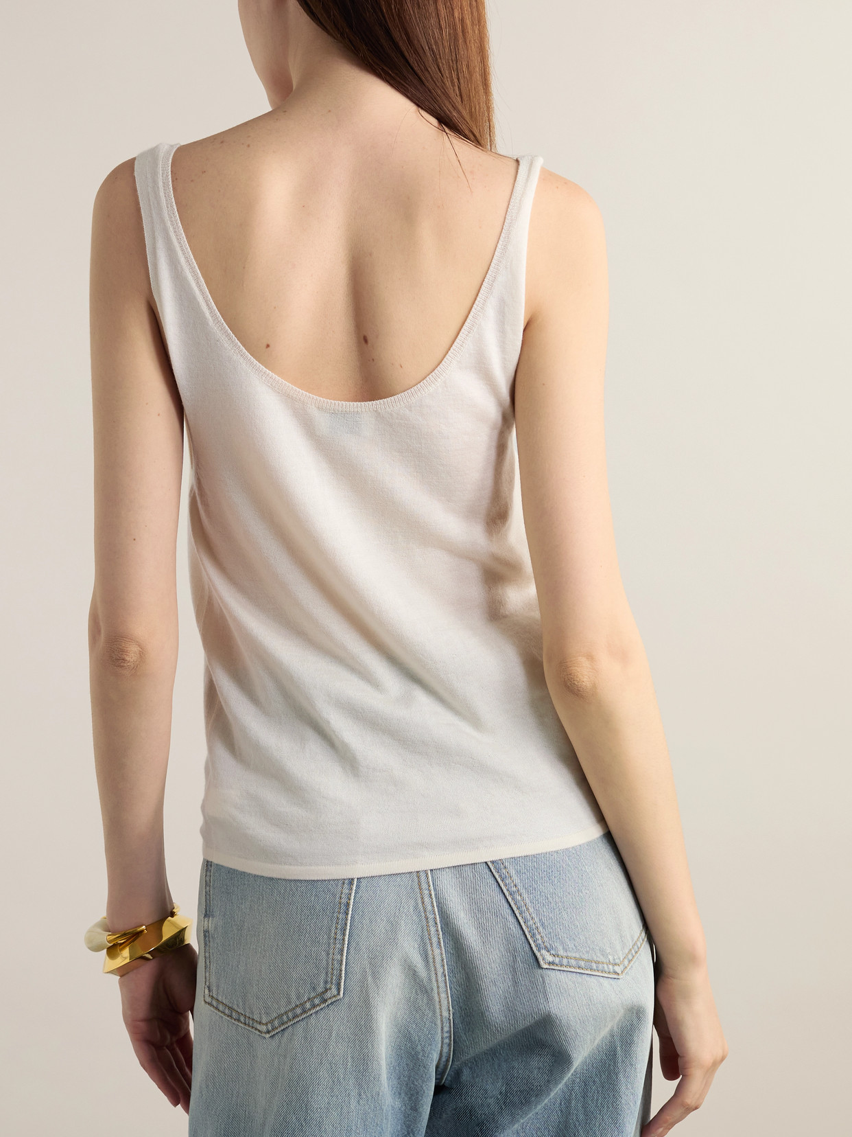 Saint Laurent Wool, Cashmere And Silk-blend Tank Top In Ivory