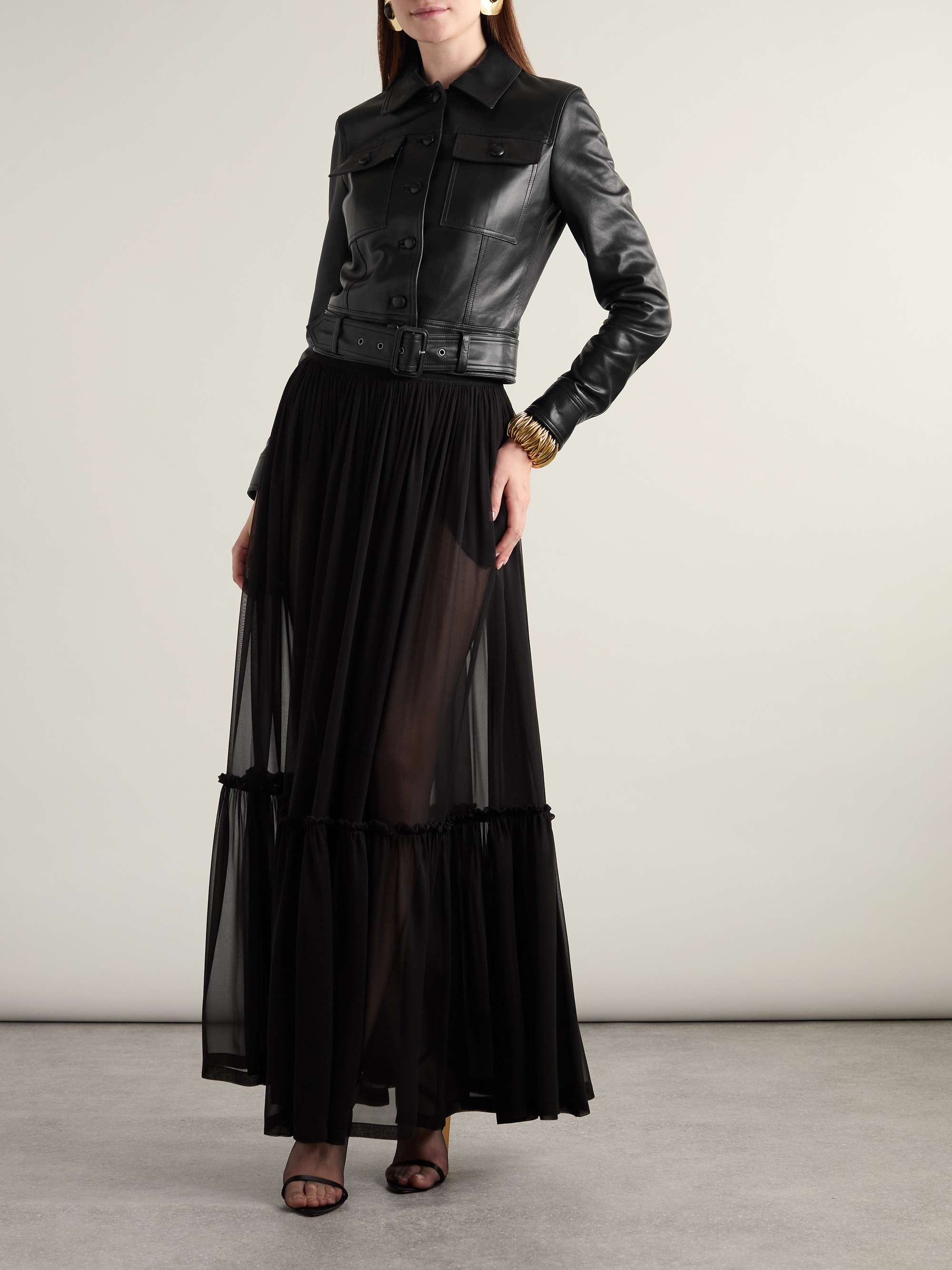 SAINT LAURENT Belted leather biker jacket | NET-A-PORTER