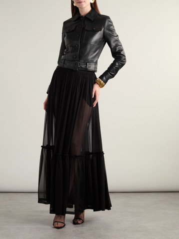 Saint Laurent Belted leather biker jacket