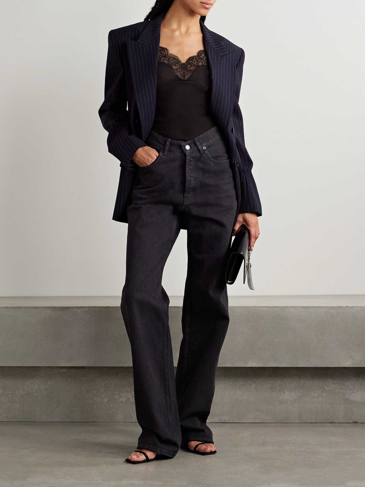 Saint Laurent Straight Leg Denim Pants In Black