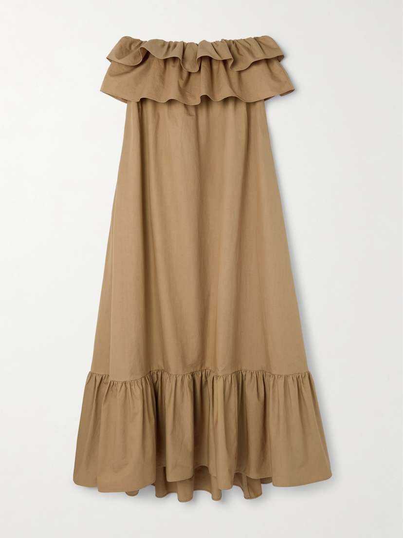 Saint Laurent Strapless Ruffled Cotton-gabardine Maxi Dress