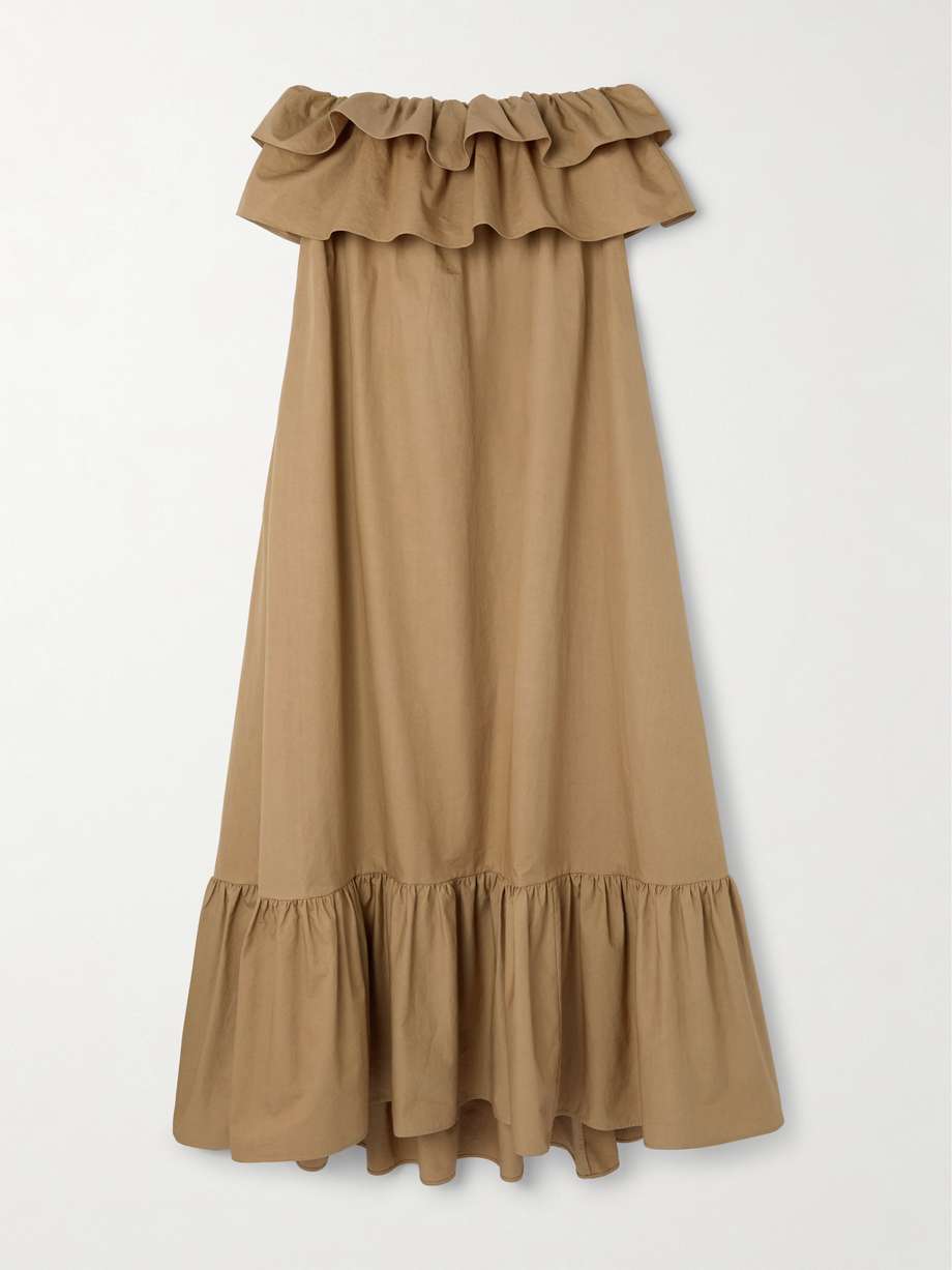 strapless ruffled cotton-gabardine maxi dress