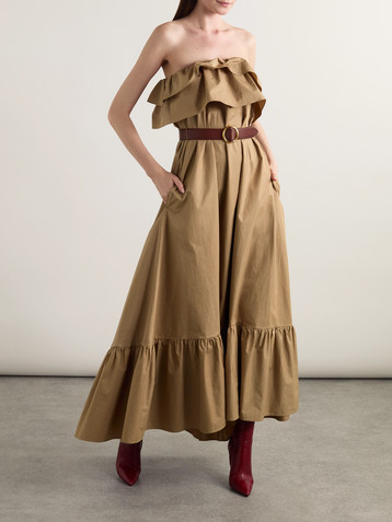 Saint Laurent Strapless ruffled cotton-gabardine maxi dress