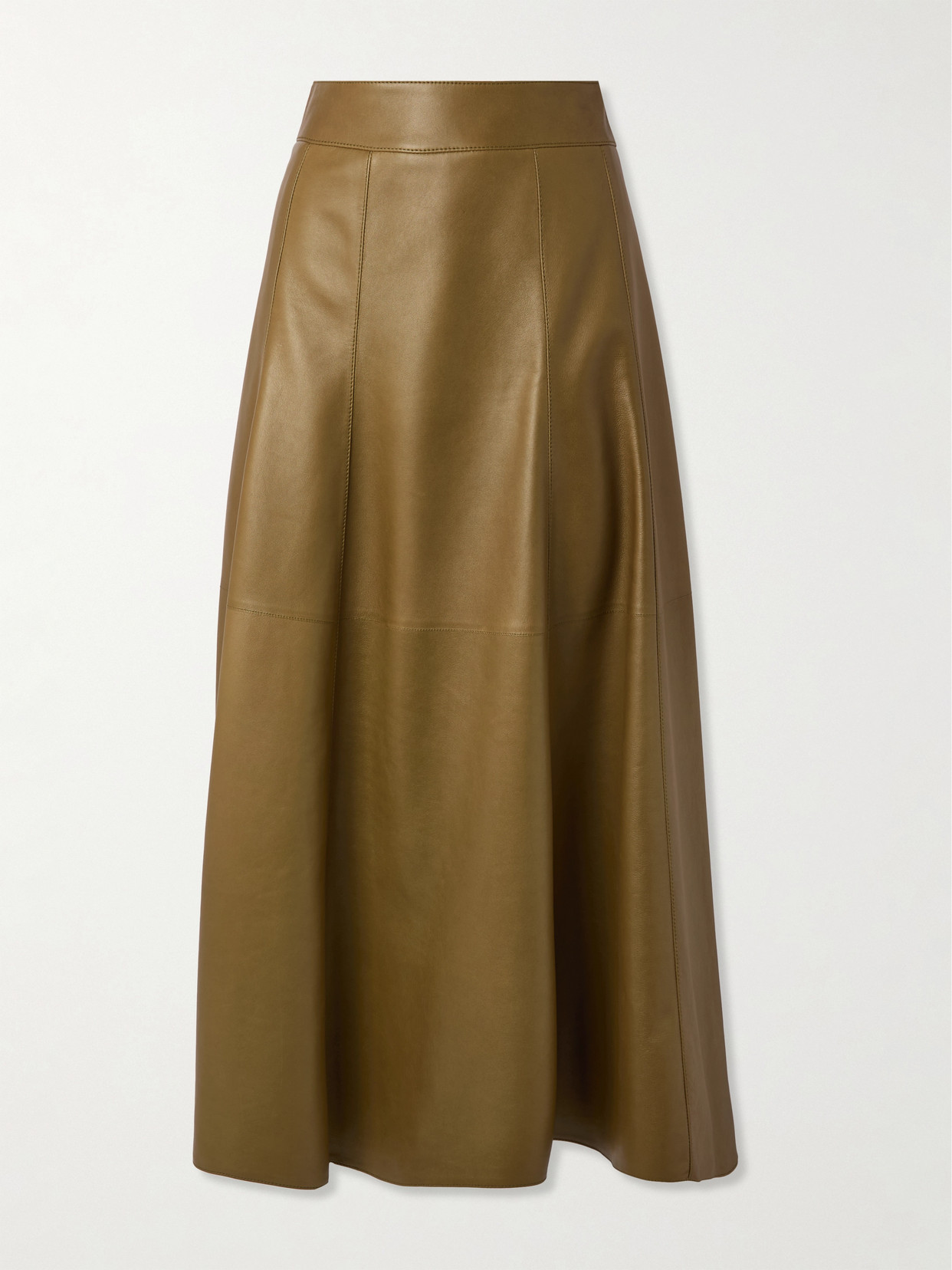 Saint Laurent Paneled Pleated Leather Midi Skirt In Green