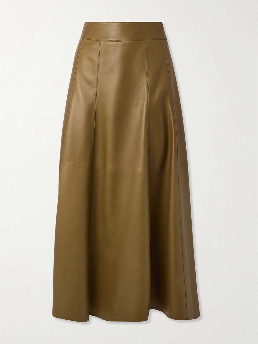 Saint Laurent Paneled Pleated Leather Midi Skirt
