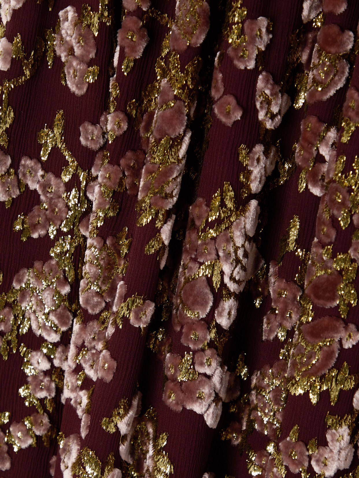 Saint Laurent Tiered Metallic Devoré-velvet Maxi Skirt In Burgundy