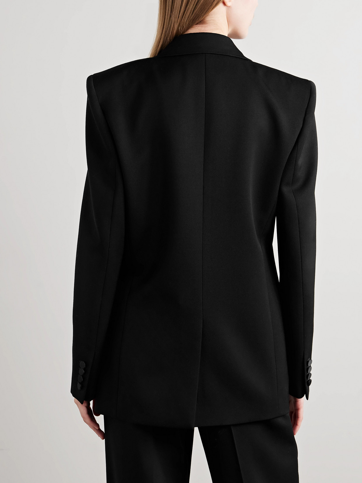 Saint Laurent Satin-trimmed Wool Blazer In Black