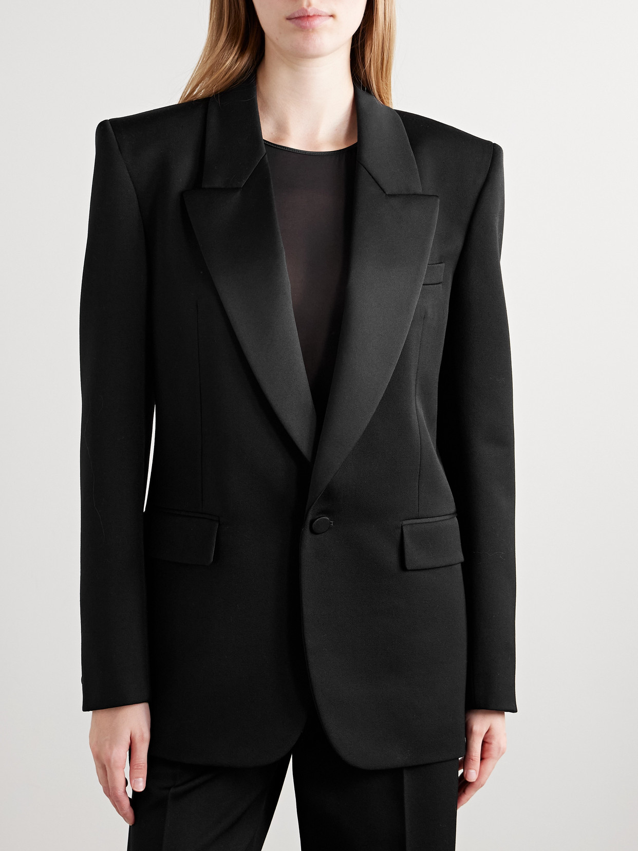 Saint Laurent Satin-trimmed Wool Blazer In Black