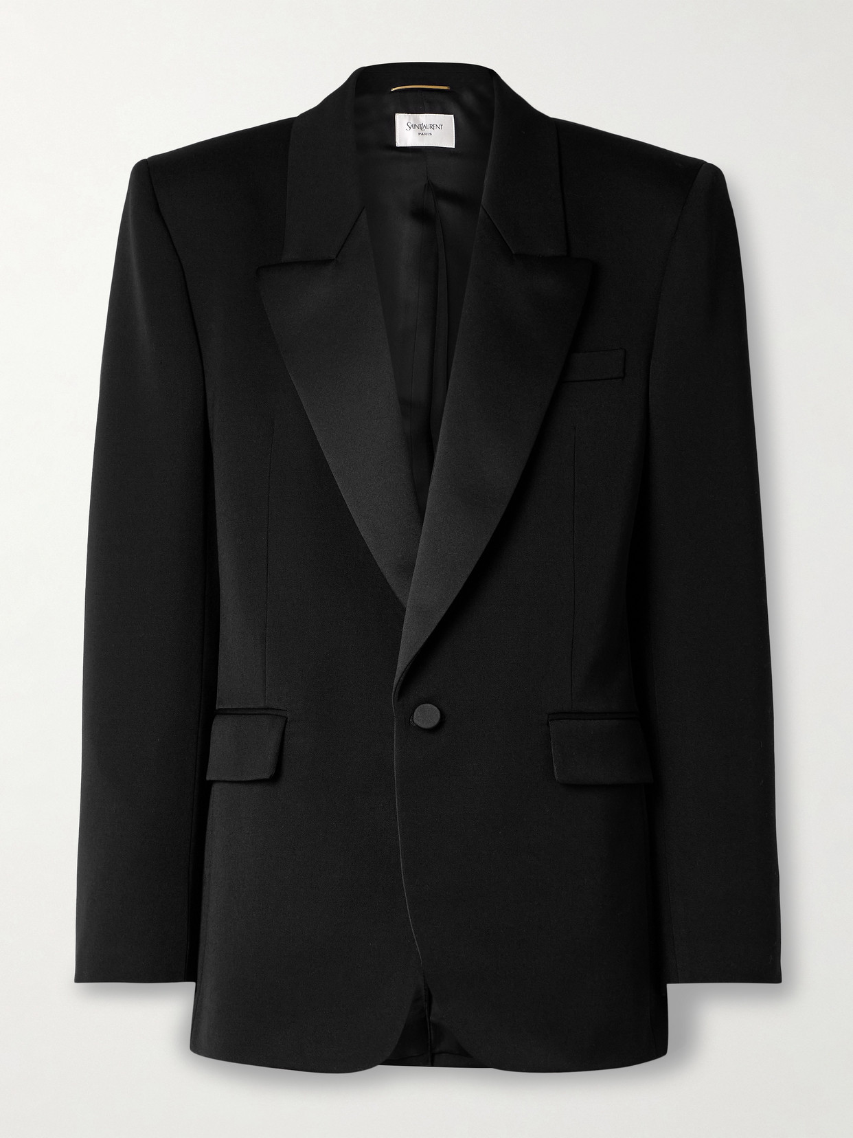 Saint Laurent Satin-trimmed Wool Blazer In Black