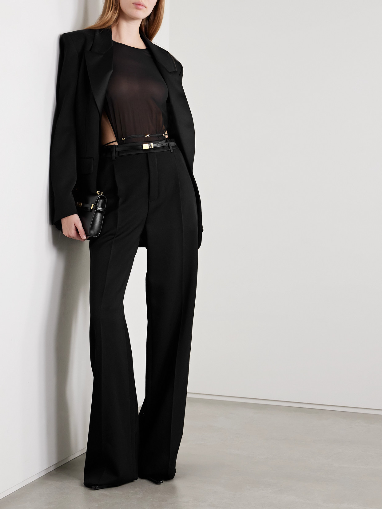 Saint Laurent Satin-trimmed Wool Blazer In Black