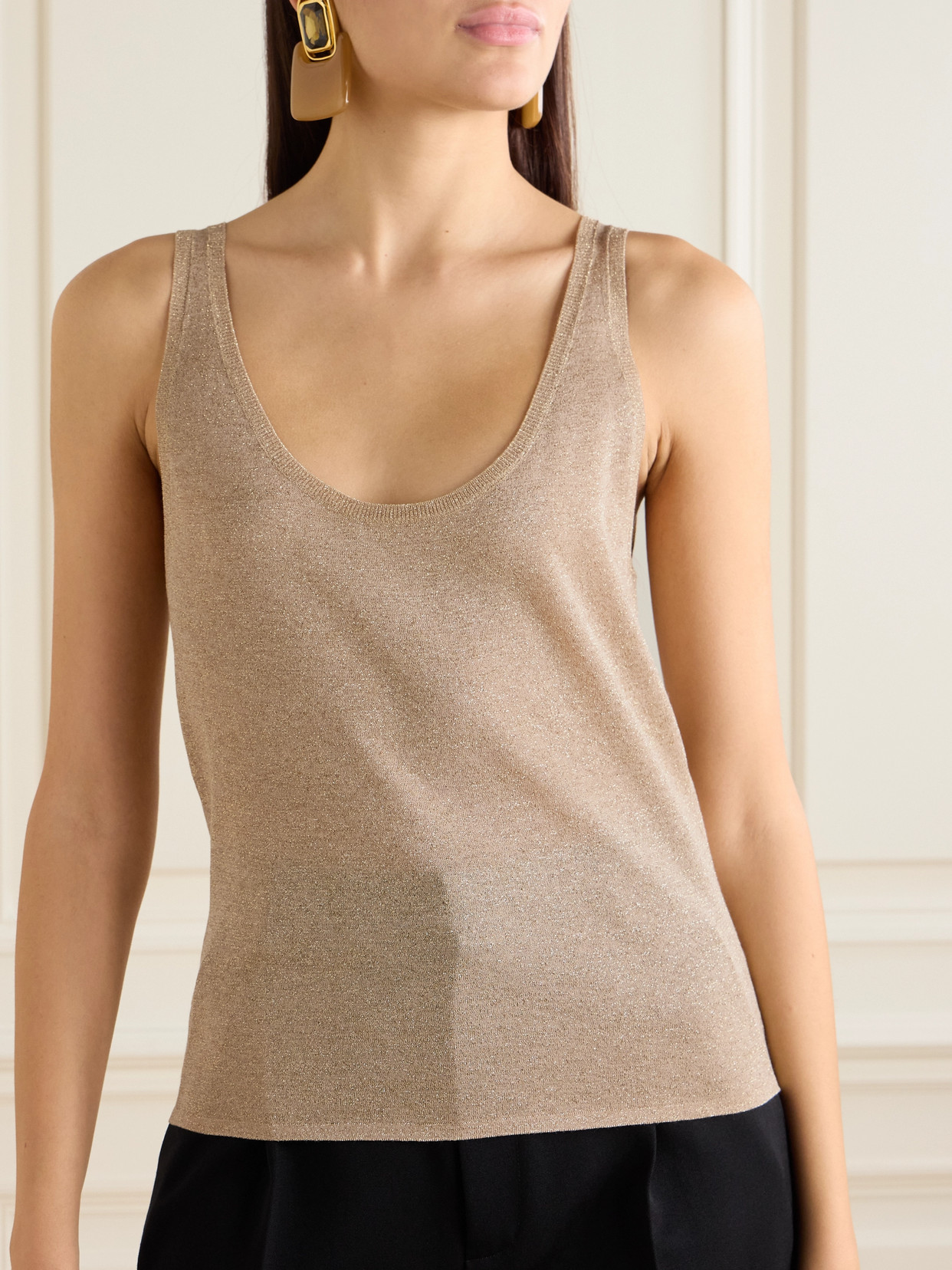 Saint Laurent Metallic Knitted Tank In Neutrals