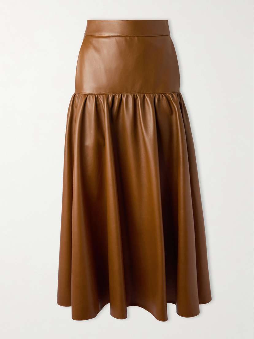 Saint Laurent Tiered Leather Midi Skirt