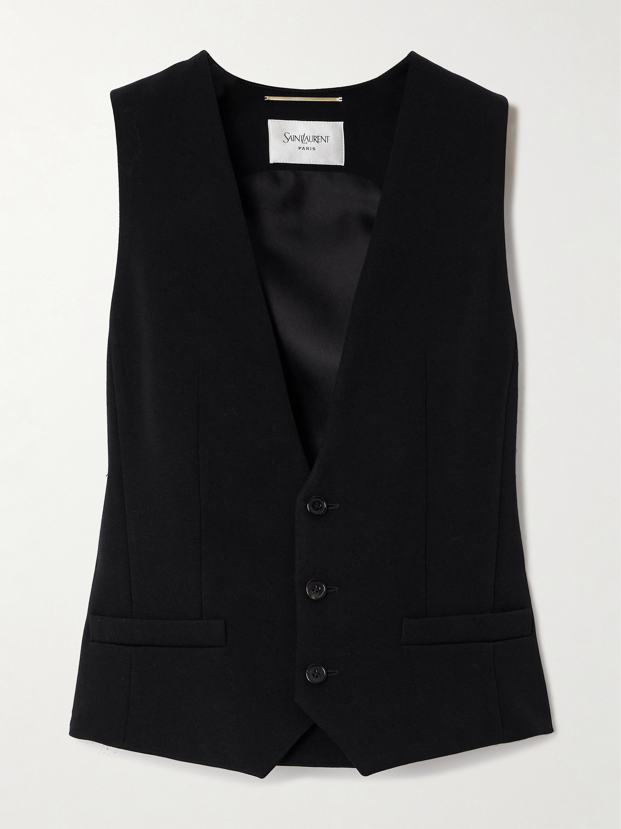 Saint Laurent Belted Grain De Poudre Wool Vest In Black