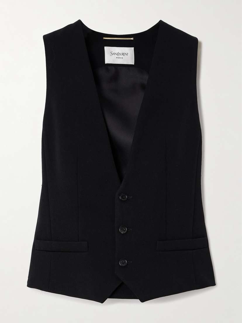 Saint Laurent Belted Grain De Poudre Wool Vest