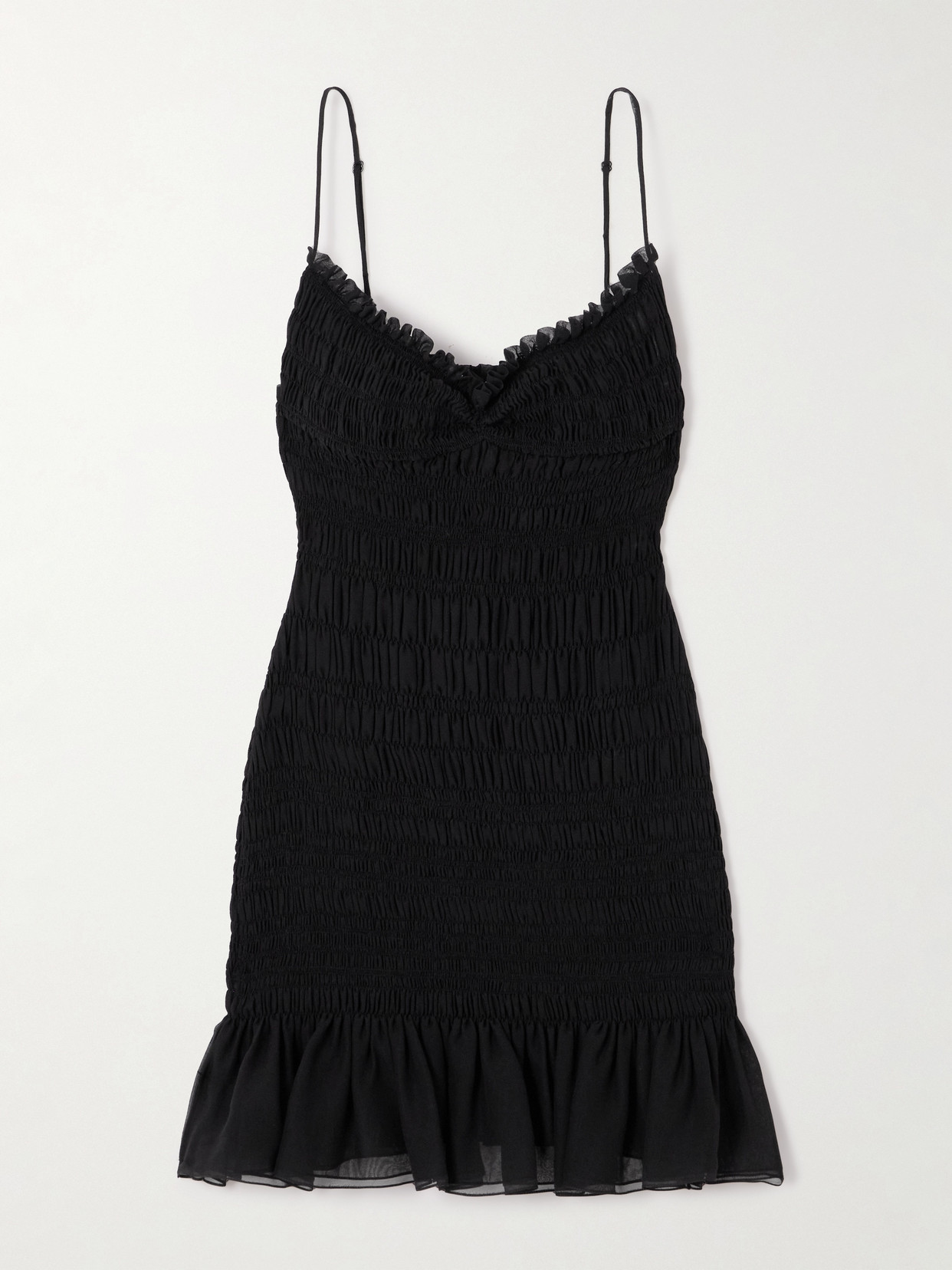 Saint Laurent Silk Smocked Mini Dress In Black