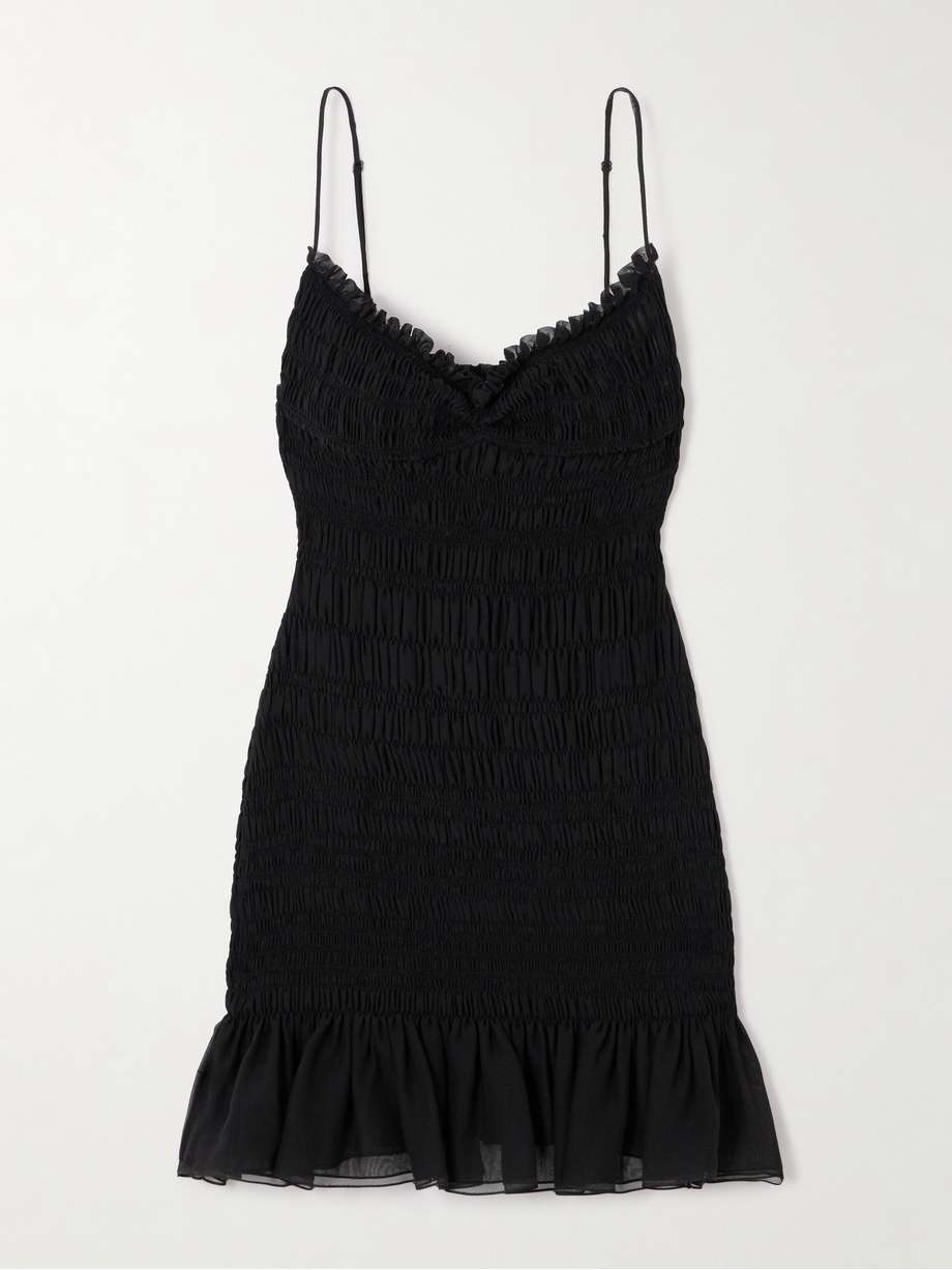 smocked ruffled silk-crepon mini dress