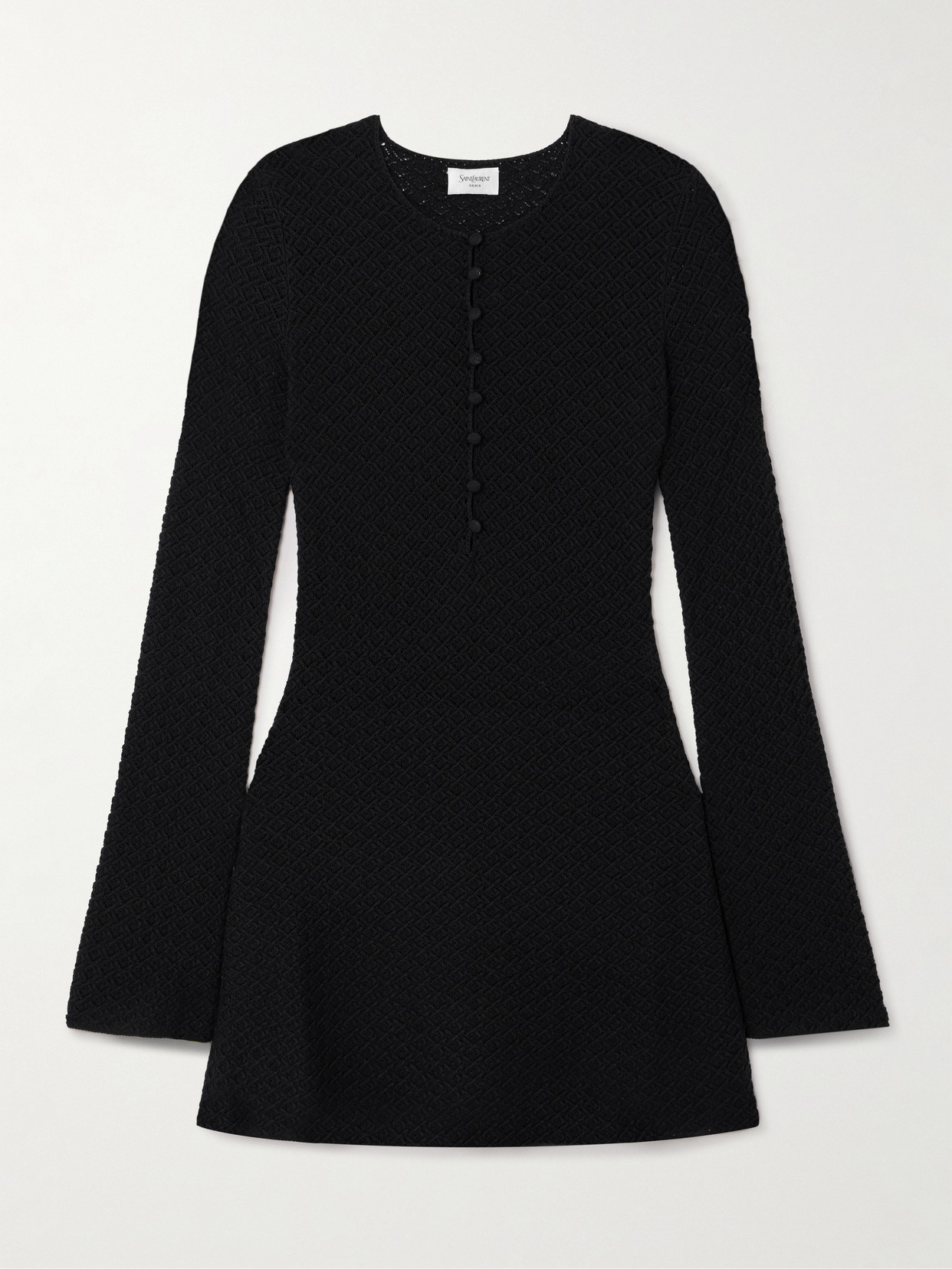 Saint Laurent Open-knit Wool-blend Mini Dress In Black