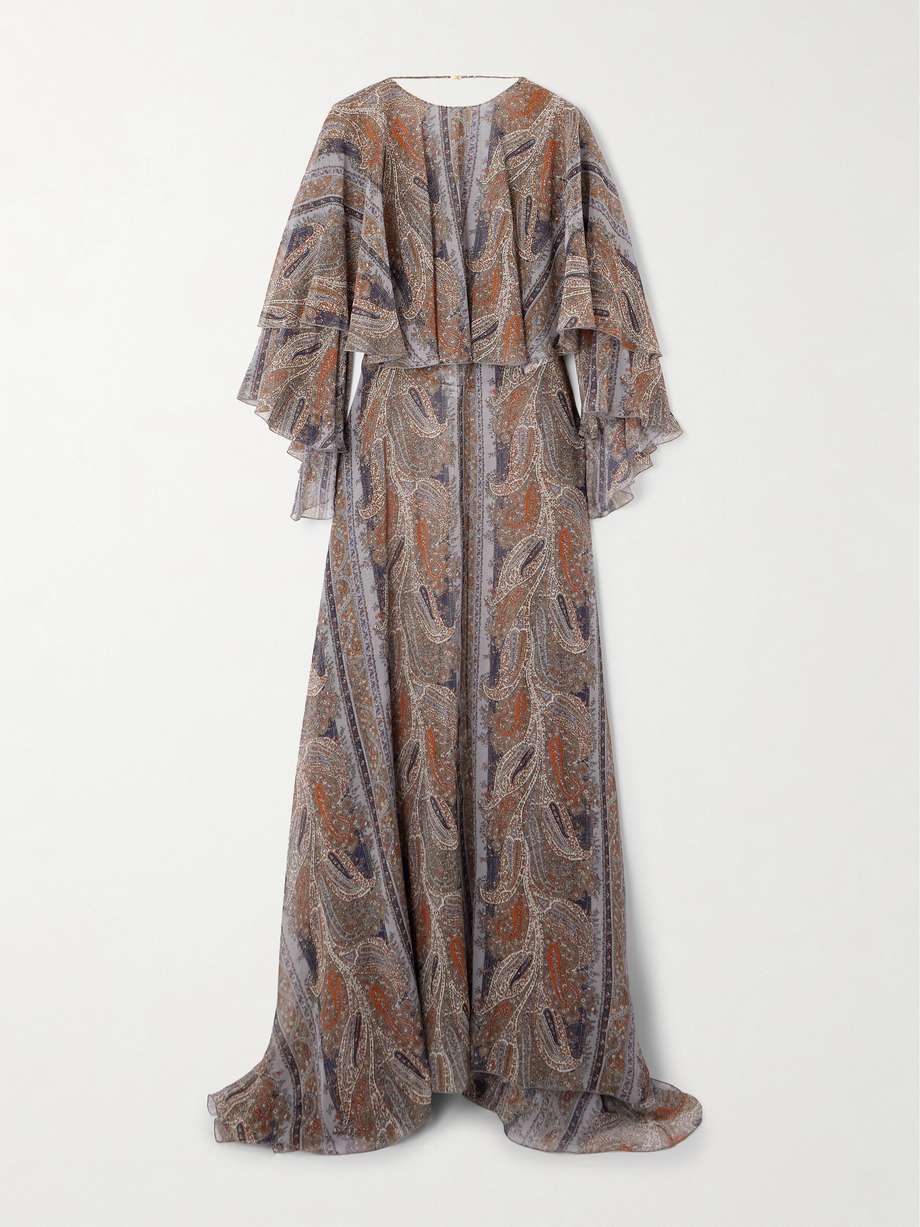 open-back cape-effect paisley-print silk-georgette maxi dress