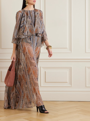 Saint Laurent Open-back cape-effect paisley-print silk-georgette maxi dress