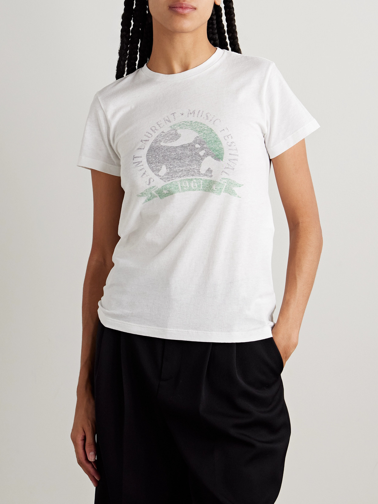 Saint Laurent White T-shirt With Graphic Print On The Front In Cotton Woman In White