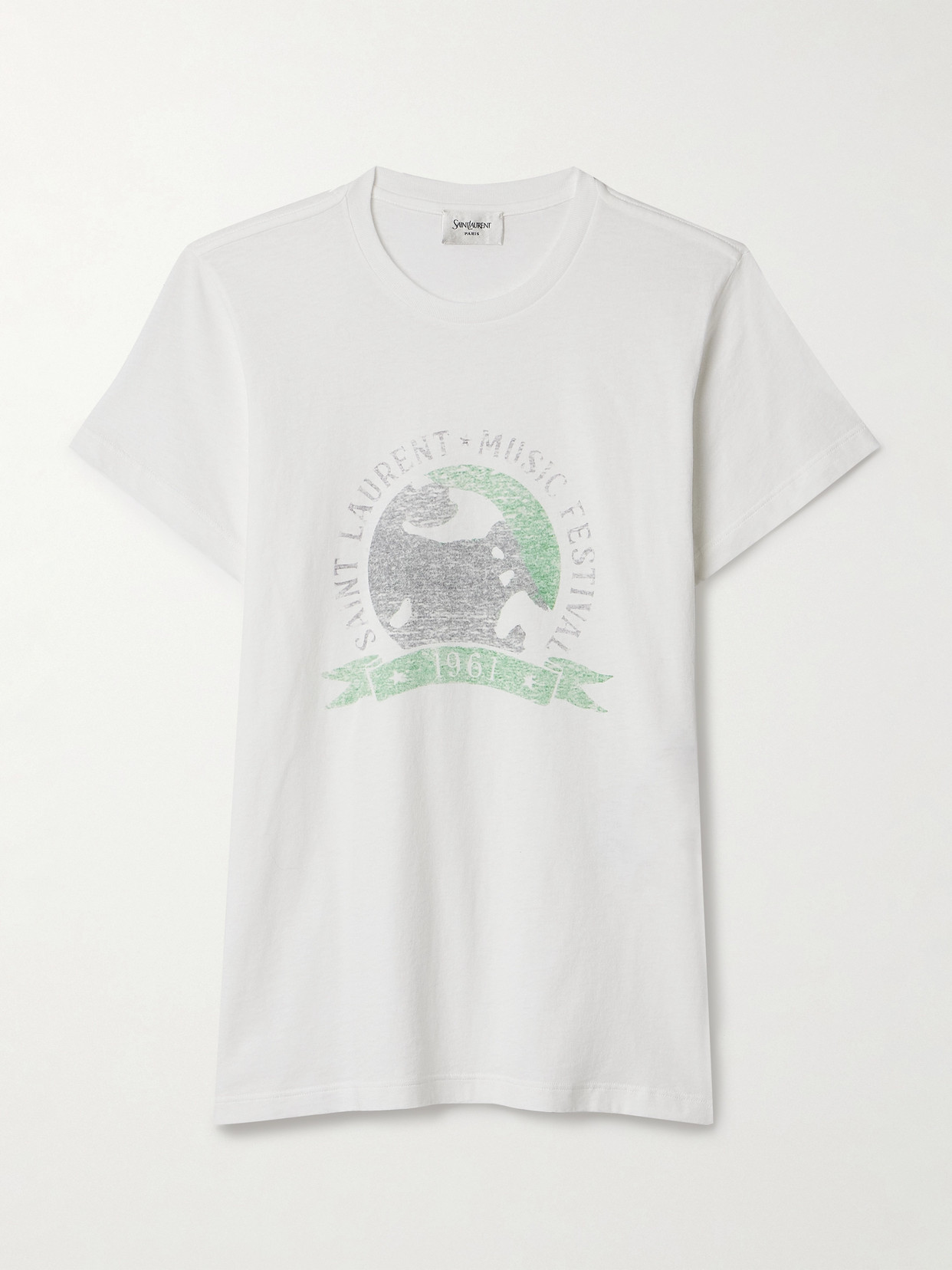 Saint Laurent White T-shirt With Graphic Print On The Front In Cotton Woman In White