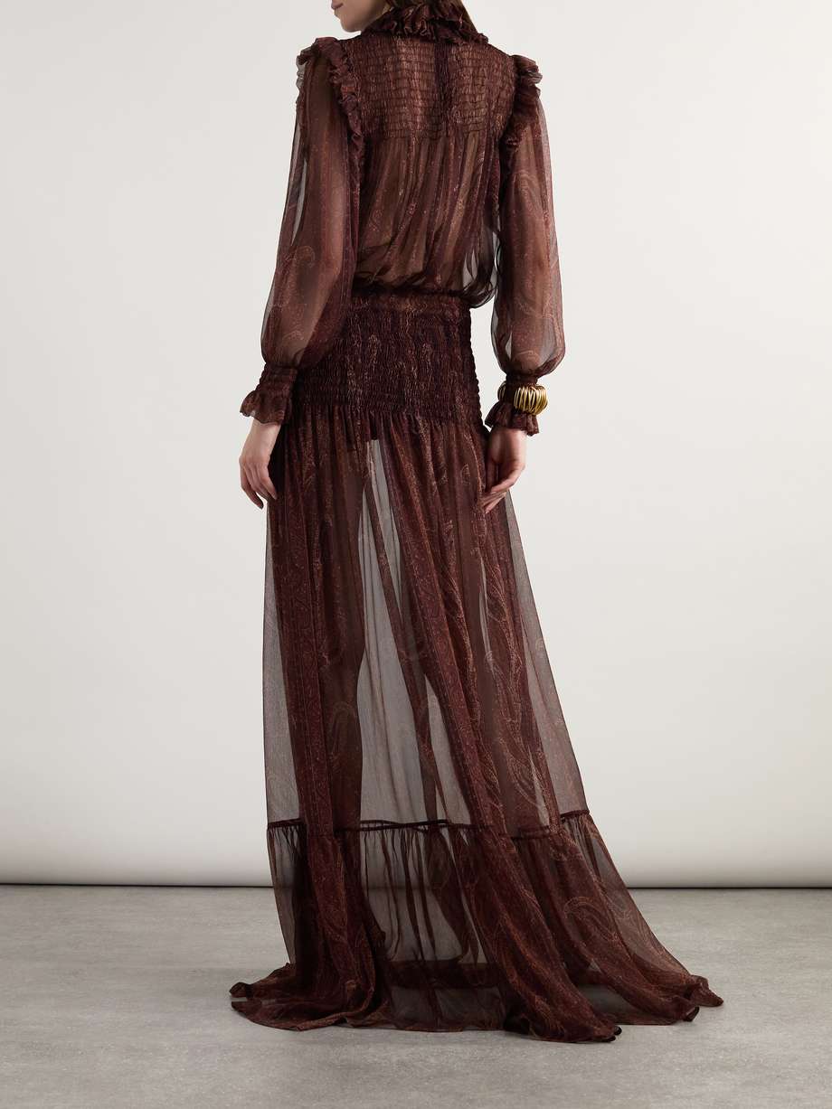 shirred paisley-print silk-chiffon maxi dress