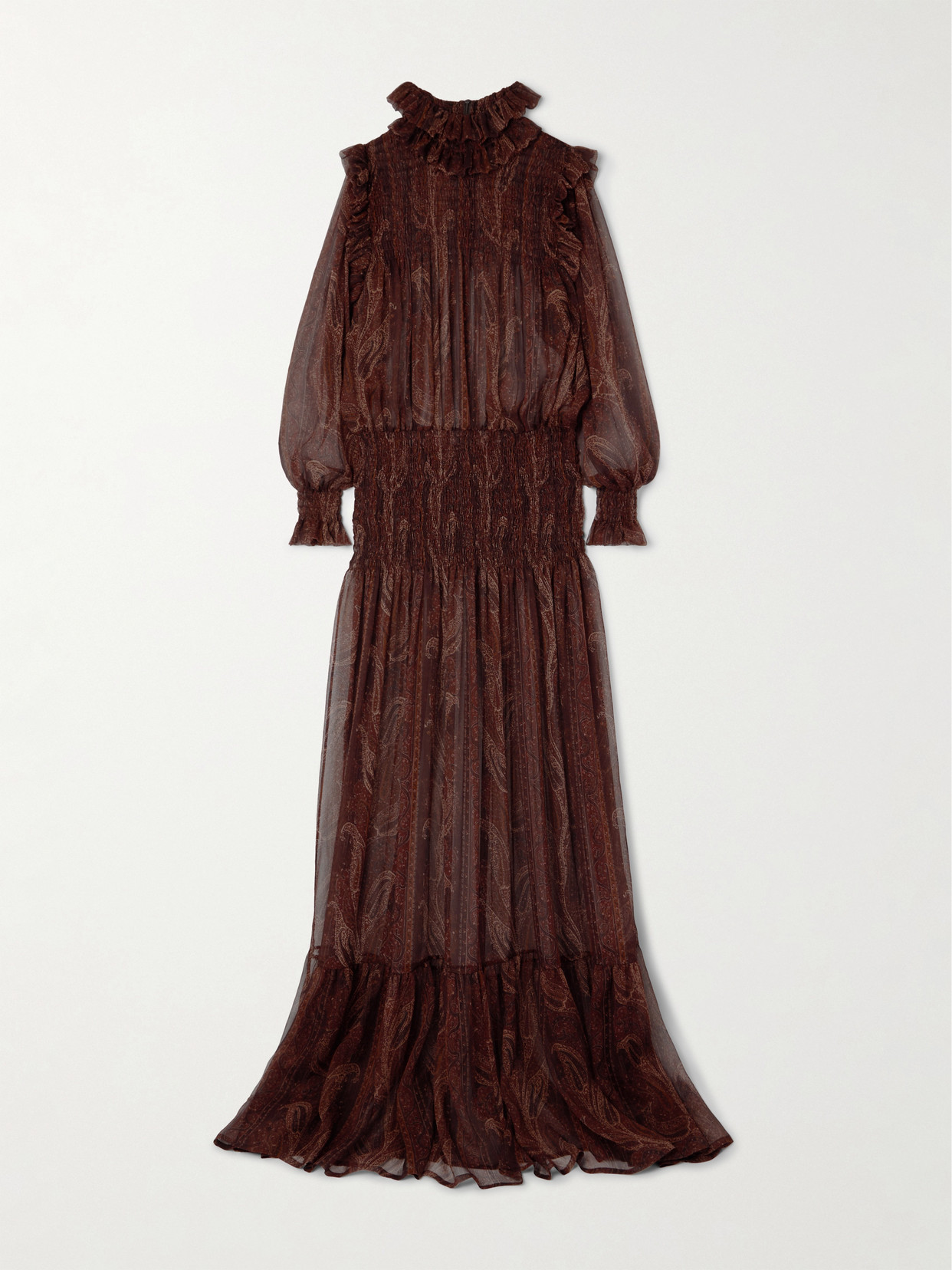 Saint Laurent Shirred Paisley-print Silk-chiffon Maxi Dress In Red