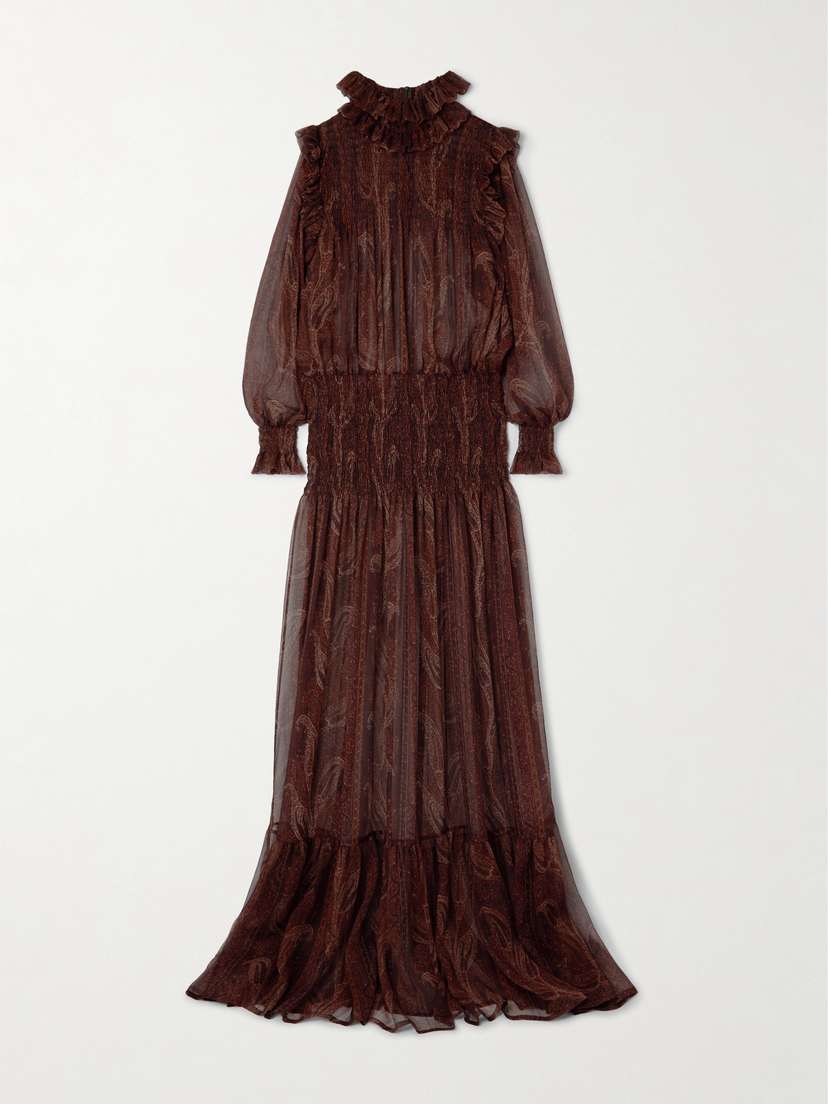 Saint Laurent Shirred Paisley-print Silk-chiffon Maxi Dress