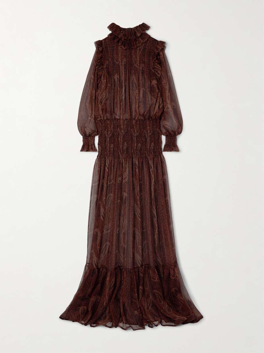 shirred paisley-print silk-chiffon maxi dress