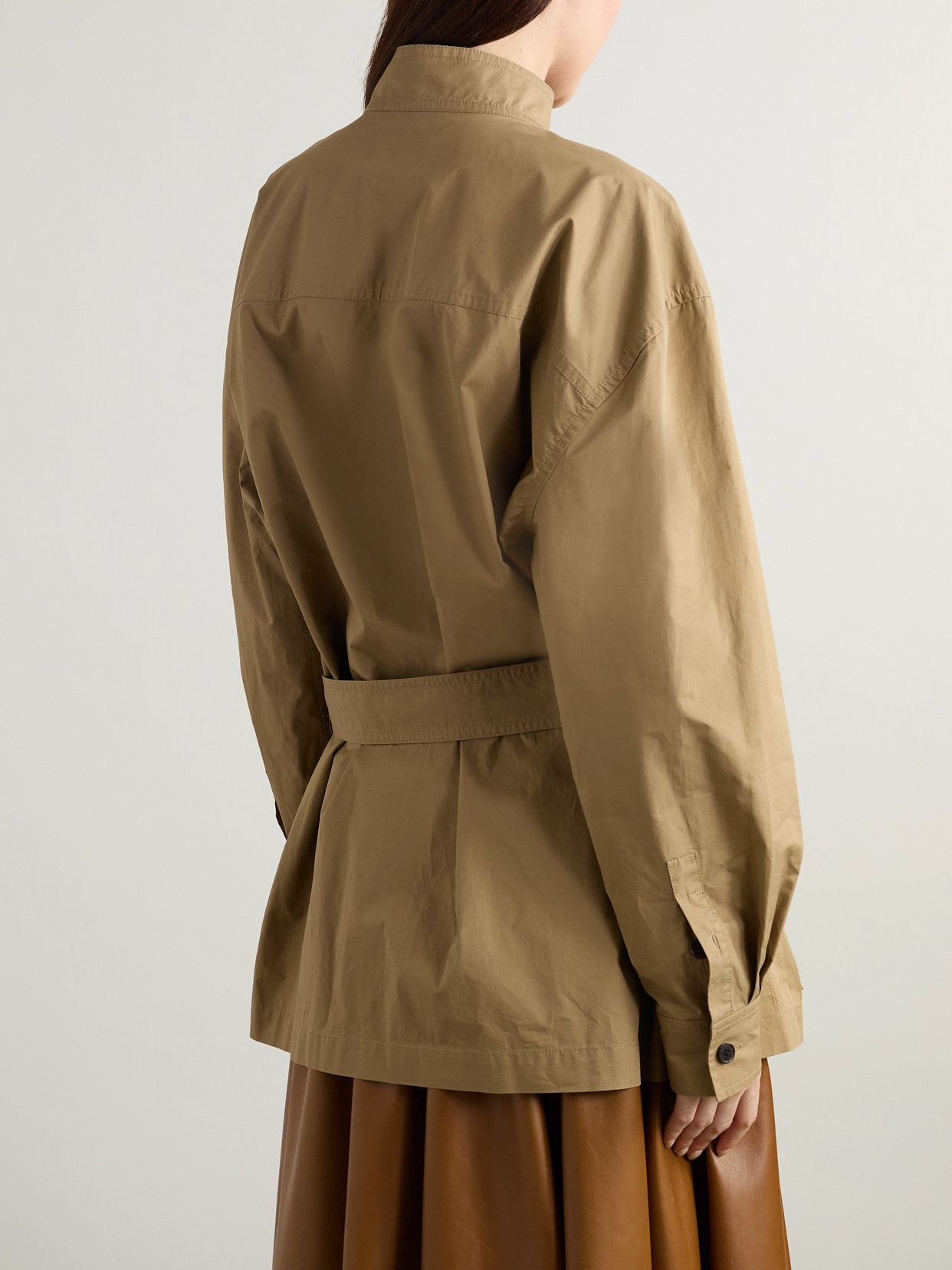 Saint Laurent Belted Cotton-poplin Shirt In Neutrals