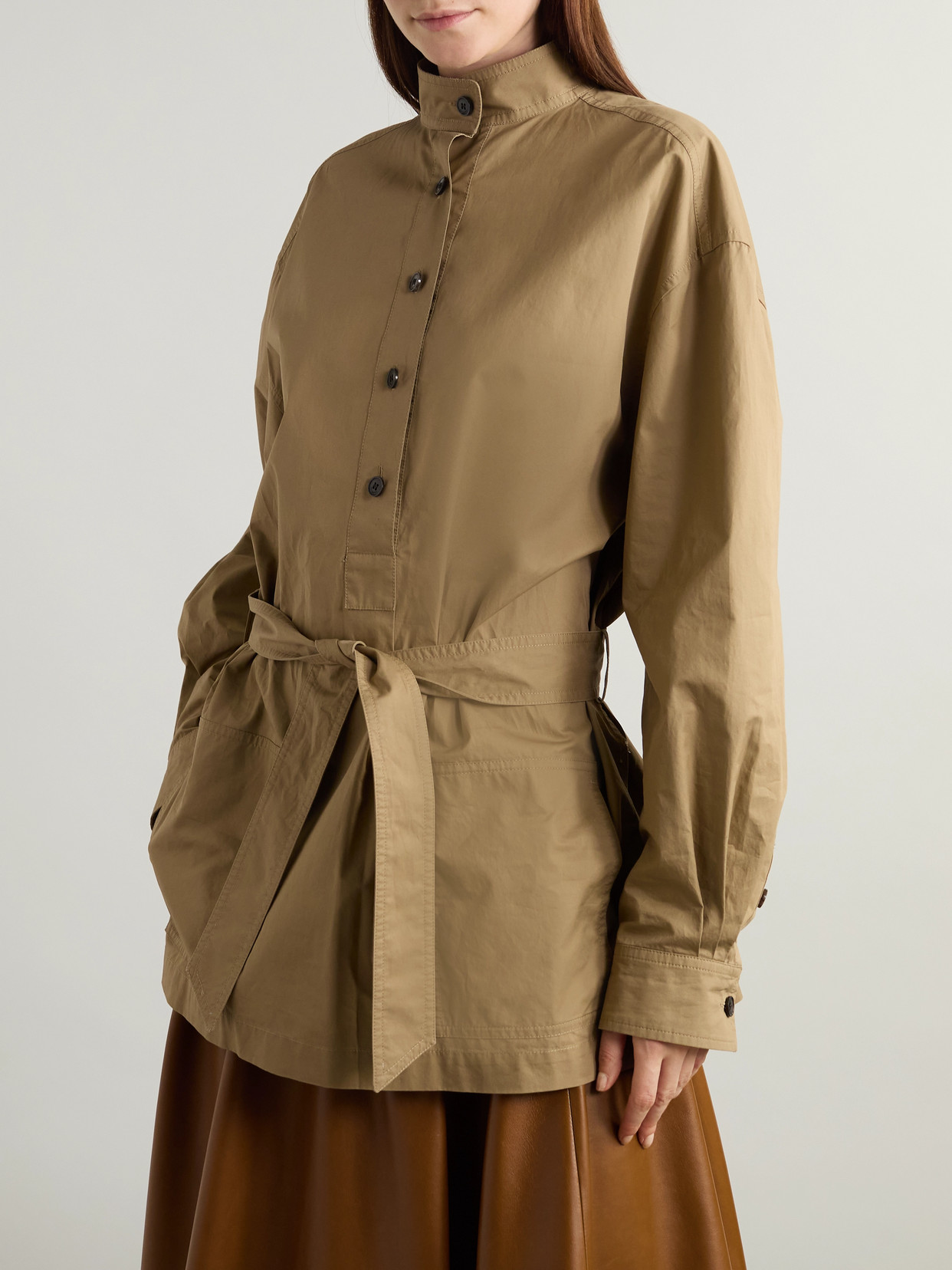 Saint Laurent Belted Cotton-poplin Shirt In Neutrals